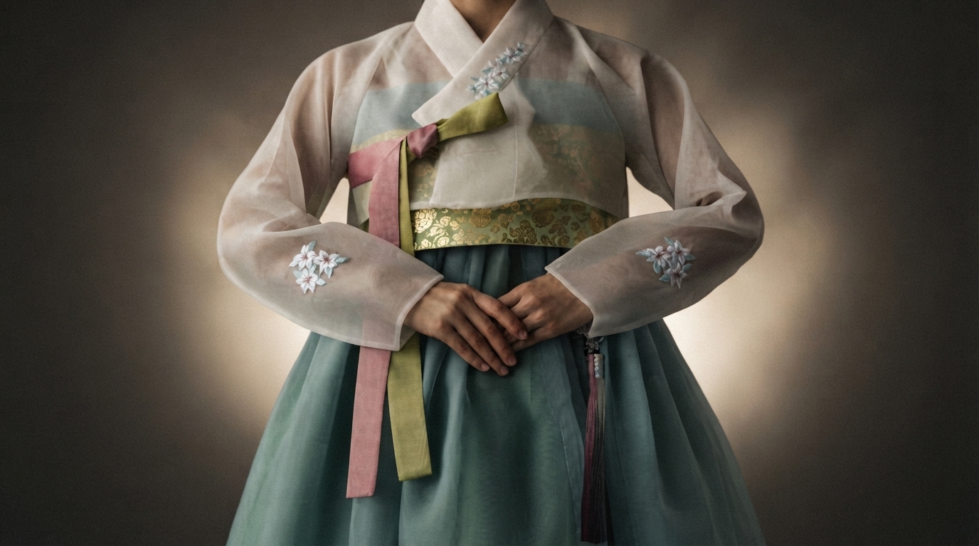 Editorial illustration for Hanbok: 5,000 Years of Korean Identity, From Joseon Courts to Modern Runways